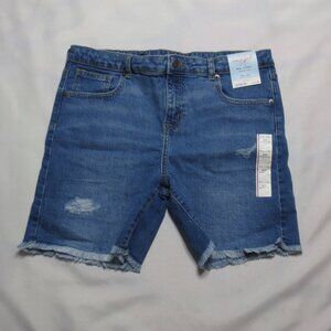 NWT CAT & JACK girls SHORTS blue DENIM distressed FRAYED midi ADJUSTABLE SIZE 18